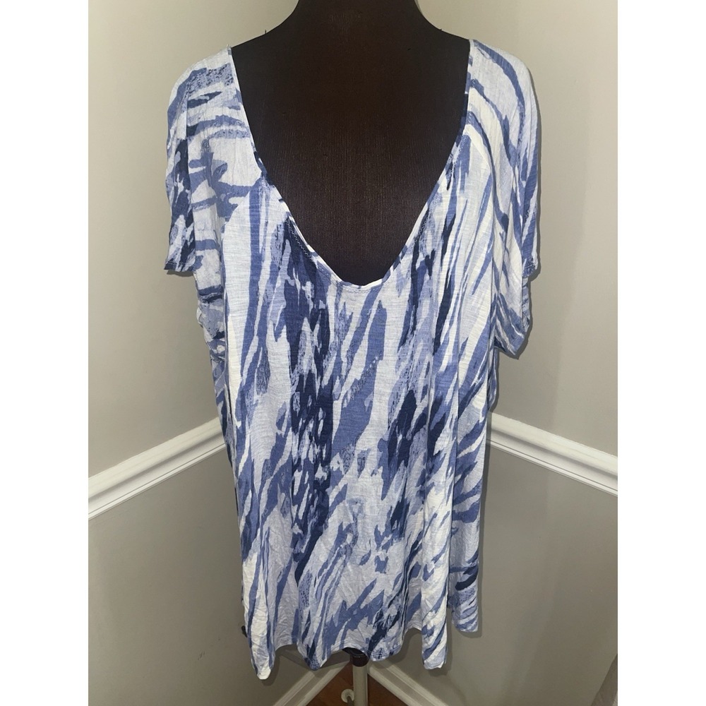 Saint Tropez West V Neck Plus Size 3X Shirt Blue White Vacation